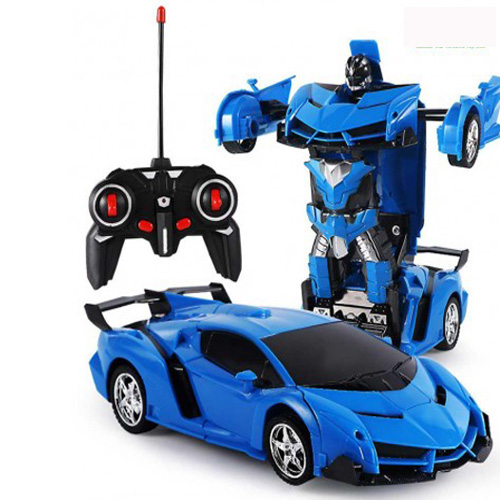 Rechargeable Remote Control Transformer for Kids Robot Racing Car-Blue
