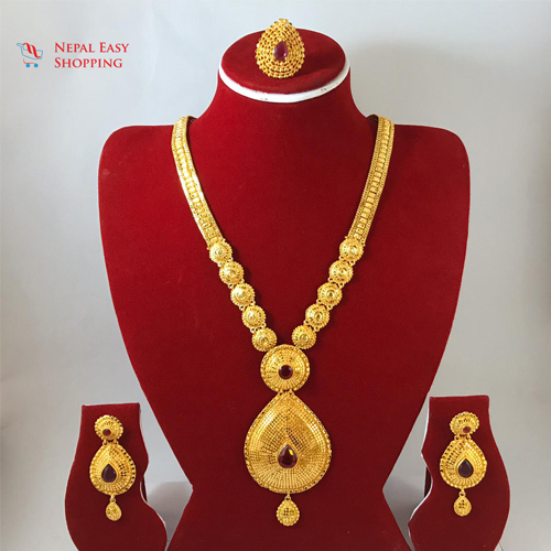 Panchdhatu Gold Plated Rani Haar With Earning Set