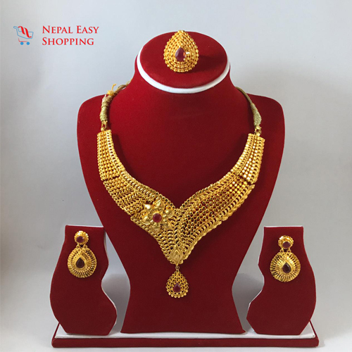 Panchdhatu Gold Plated Rani Haar Set with earrings and ring