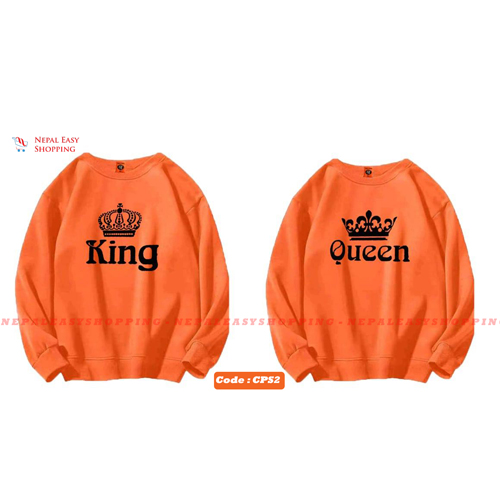 King & Queen - Orange Matching Couple Hoodies - His and Her SweatShirts