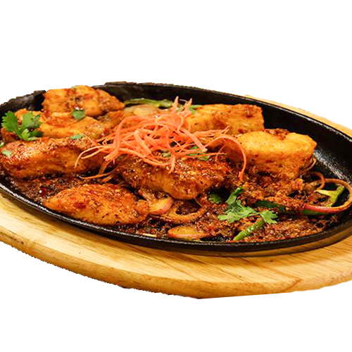 Fish Sizzler (Serve with french fries,noodles sauteed veg and mushroom sauce )