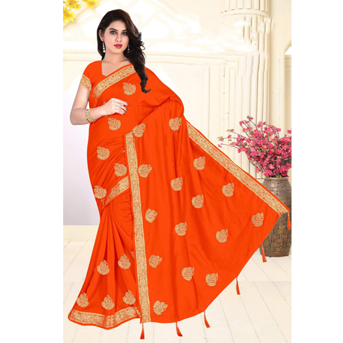 Orange Color Georgette  Saree with Blouse For Women