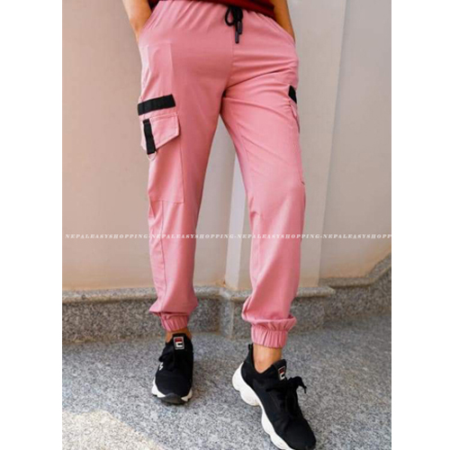Women's Casual Stretch Drawstring Pink Jogger Pants  with Pockets