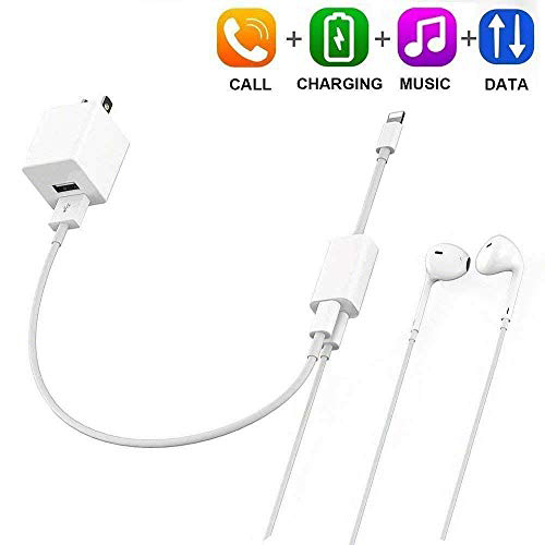 [Apple MFi Certified] Dual Lightning iPhone Splitter,2 in 1 Dual Lightning Headphone Jack Audio + Charge Cable Compatible for iPhone 11/11 Pro/XS/XR/X 8 7,iPad,Sync Data + Music Control