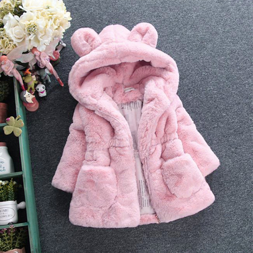 Baby Girls Kids Hooded Rabbit Coat Faux Fur Warm Jackets Outwear Winter Clothes For 1-4 Years Old