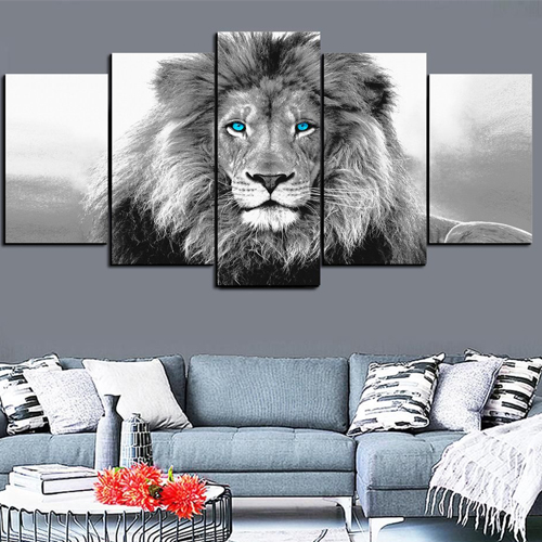 Udecore Beautiful Abstract Lion Wall Painting/Canvas Print Wall Hanging/Home Decor For Living Room, Bedroom, Office Decoration In 5 Panel Set