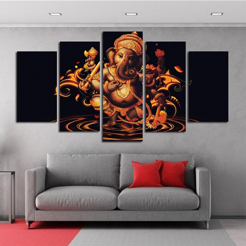 Photo Frames for Wall Decoration Lord Ganesha Picture Split Panels Art Decor Set of Paintings in Living Room Bedroom Hotel Office, Sun-Board