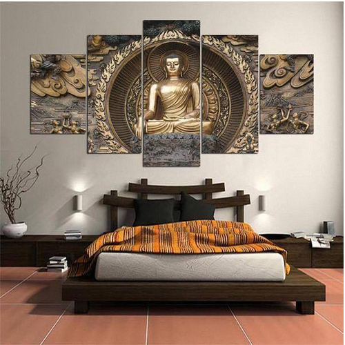 Set of 5 Buddha Self Adeshive UV Coated 3D Paintings for Home Decor and Gifting with a Special Present Inside