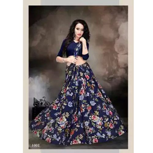 Navy Blue Multicolor Floral Printed Saree With Unstitched Blouse For Women