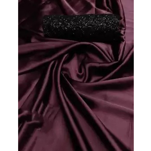 Wine/Black Pure Japanese Satin Silk Saree With Unstitched Sequin Work Blouse For Women