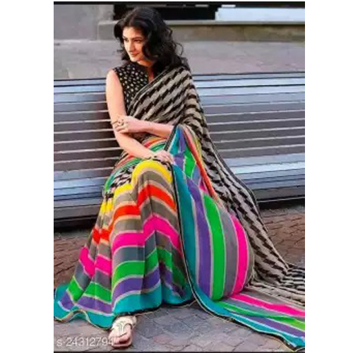 Multicolor Print Georgette Saree With Unstitched Blouse For Women