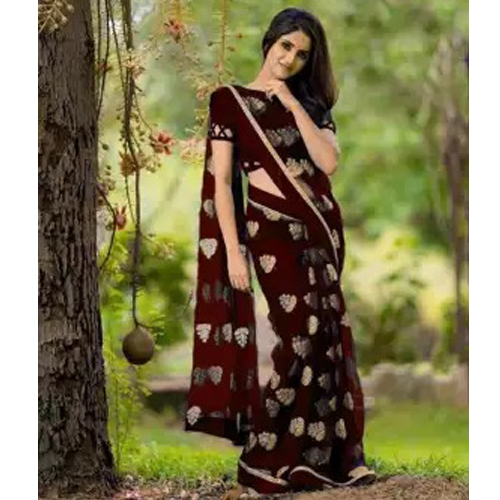 Maroon Organza Saree With Unstitched Sequin Work Blouse Piece For Women