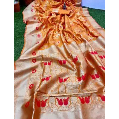 Mustard Yellow/Golden Banarasi Weaving Silk Saree With Unstitched Blouse For Women