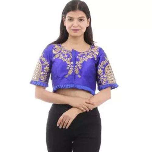 Blue Designer Boutique Embroidered Full Stitched Blouse For Women