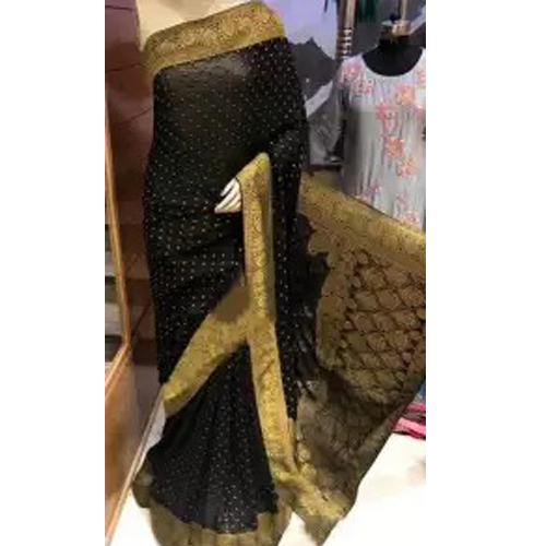 Black/Golden Banarasi Weaving Silk Saree With Unstitched Blouse For Women