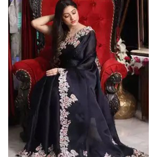 Black Embroidered Work Georgette Saree With Blouse Piece For Women