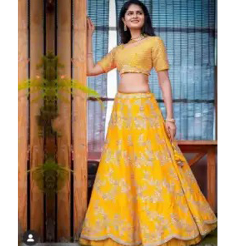 Yellow/Pink Embroidered Lehenga With Unstitched Blouse Set For Women