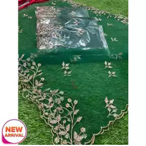 Green Multipurpose Embroidered Net Shawl For Women
