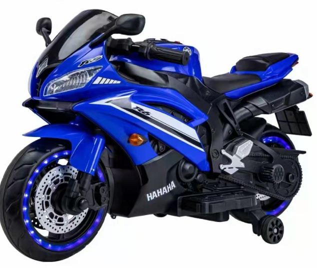 Kids Battery Operated Yamaha R6 with Hand Accelerator, Foot Brake, USB Panel and Lights in Wheels - Rechargeable (Blue)