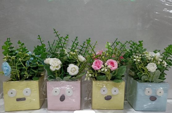 Homes Artificial Plant with Cute Face Pots Emoji