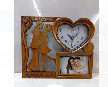 Love Movements Peacock Photo Frame with Clock for Home Decoration Wall and Gift Item