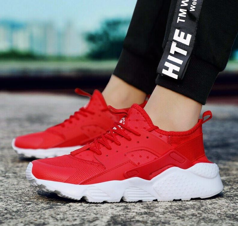 Red Synthetic Round Toe Lace-Up Closure Outdoor Sports Running Lovers Shoes Men Women