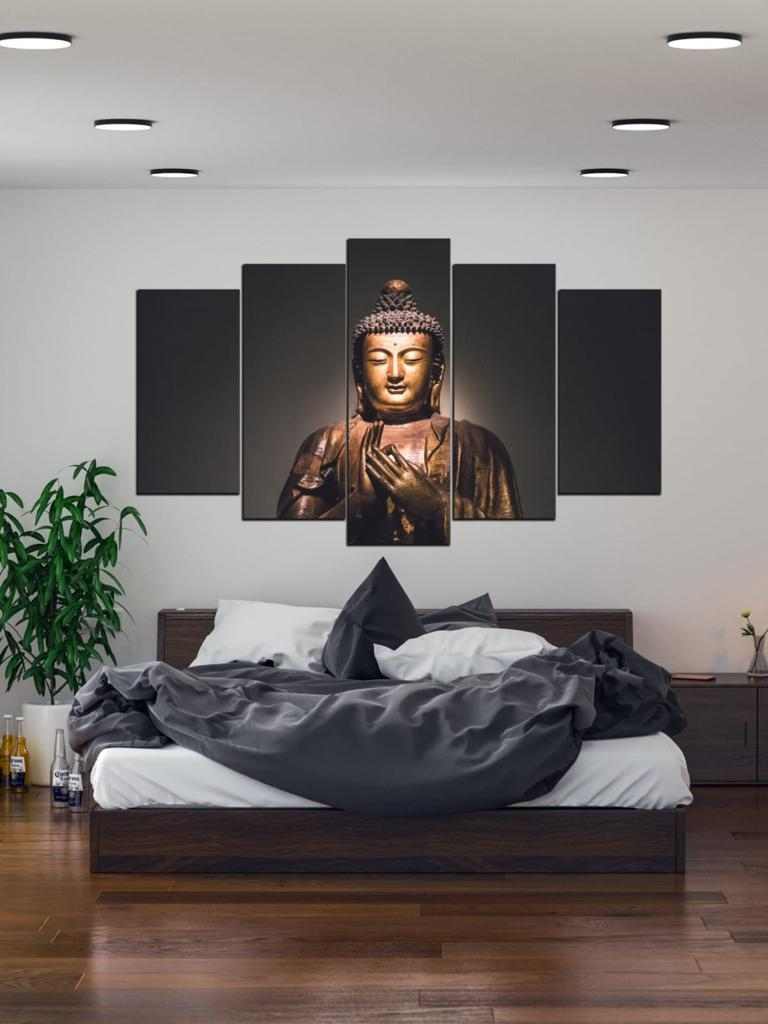 5 Piece Premium Quality HD Wall Art Picture Lord Buddha on Canvas for Living Room Decor Solid Wood Inner Frame