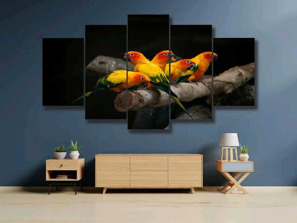 Canvas wall art 5 piece picture of Beautiful parrot  modern living room kitchen decoration ready to hang