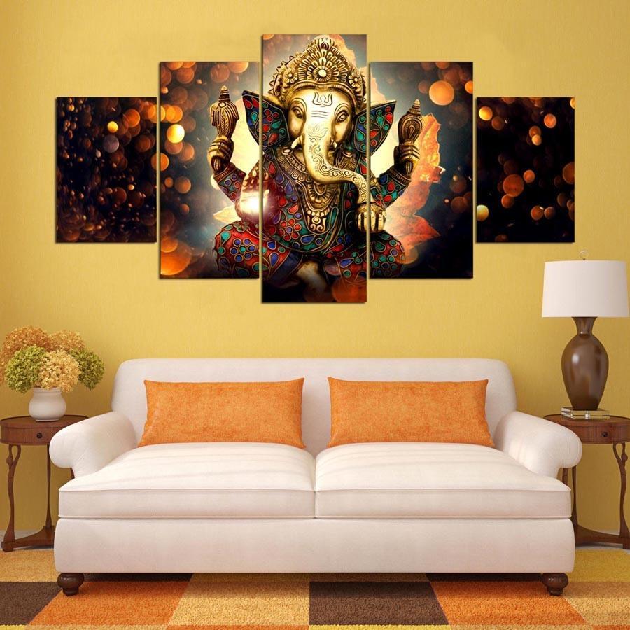 Canvas Wall Art 5 Piece Picture of Lord GaneshModern Living Room Kitchen Decoration Ready To Hang