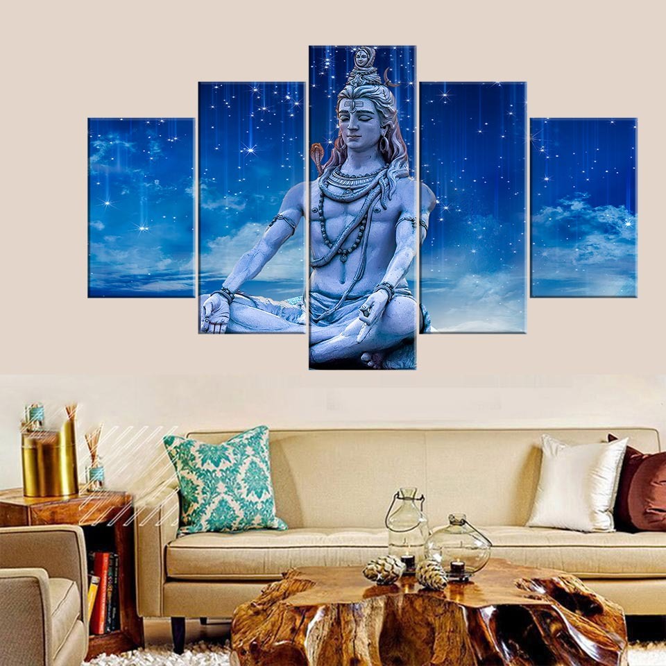 Canvas Wall Art 5 Piece Picture of Lord Maha Shiva Modern Living Room Kitchen Decoration Ready To Hang