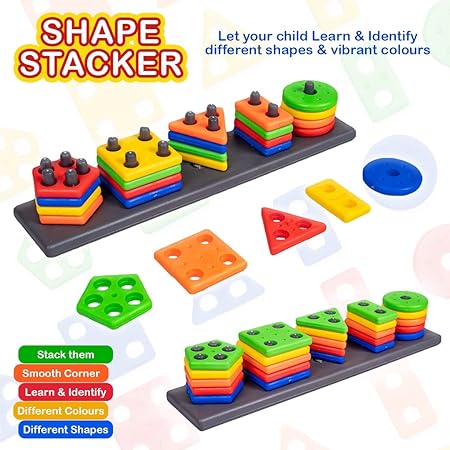 Kids Shape Stacker Geometric Blocks Stacker Shape Sorter Column Puzzle Stacking Set