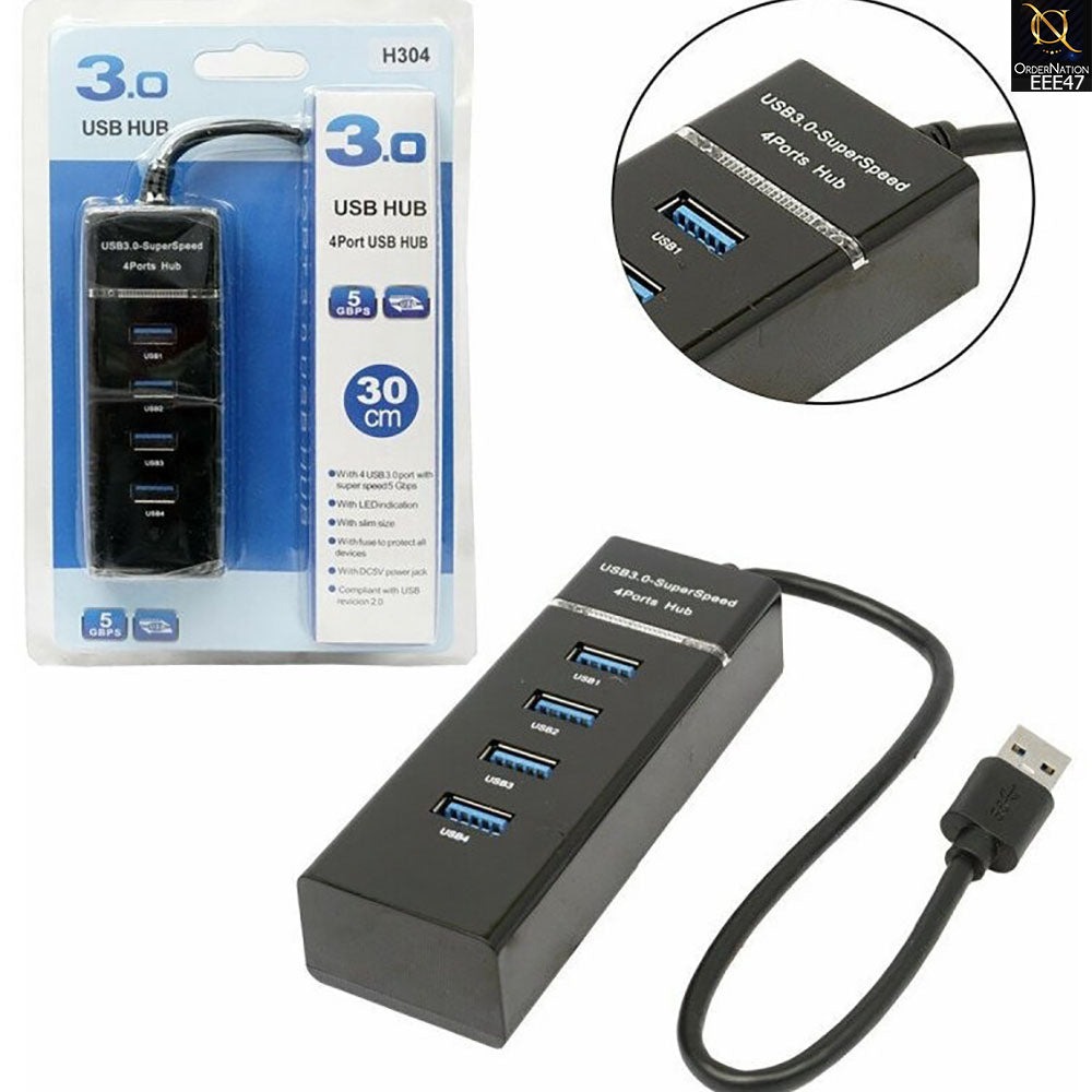 4 Port USB Hub 3.0 Adapter High Speed Plug & Play