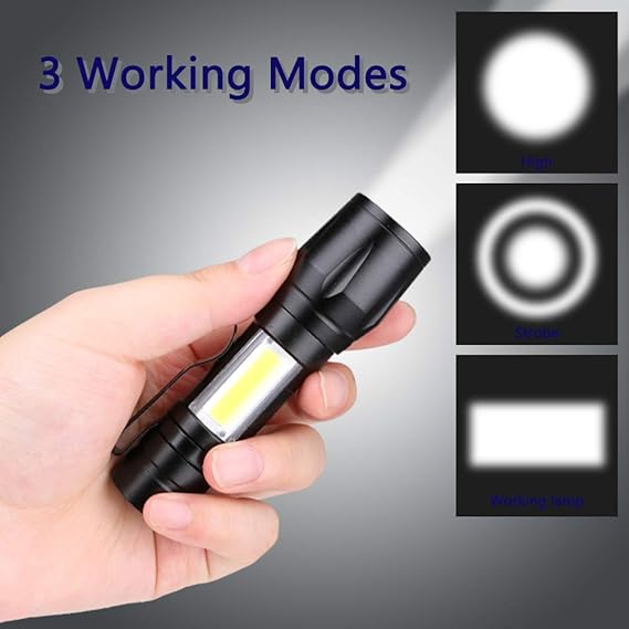 USB Rechargeable Handheld LED Torch Flashlight with Battery Zoomable Work Torch Light