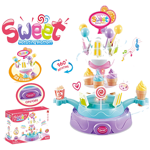 Frozen Rotating Candy Ice-Cream Set Pretend Play Set, Laugh and Learn Serving with Music Lights for Toddlers Early Age Development