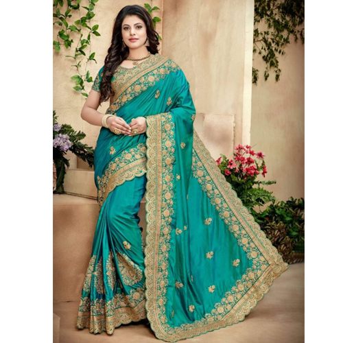 Green Color Banarasi Saree with Blouse For Women