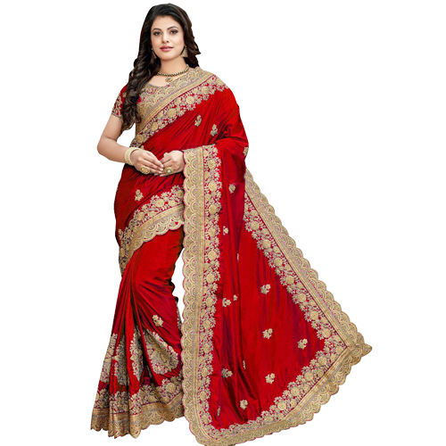 Blood Red Color Banarasi Saree with Blouse For Women