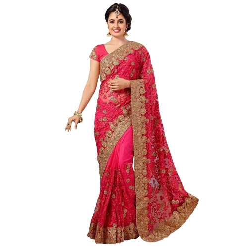 Rose Pink Color Banarasi Saree with Blouse For Women