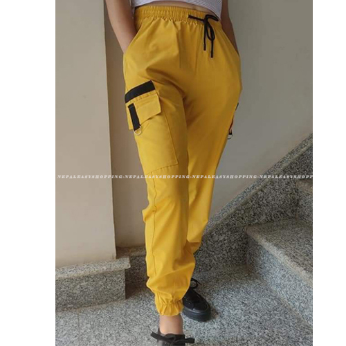 Women's Casual Stretch Drawstring Yellow Jogger Pants  with Pockets