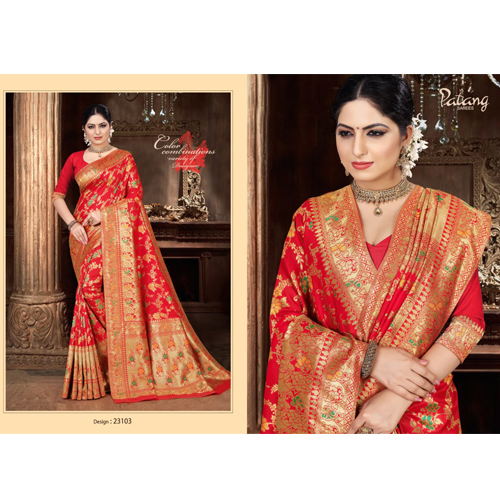 Patang International Banarasi Silk Red  Woven design with Blouse Bridal Design