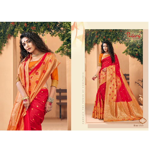International Patang  Banarasi Silk  Red Woven design with Border Design