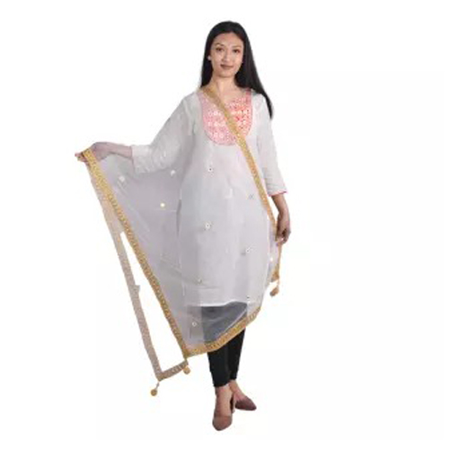 Golden Embroidered Net Shawl For Women