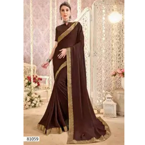 Brown/Golden Zari lace Silk Saree With Blouse For Women