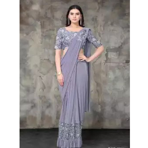 Grey Designer Ready To Wear Saree With Unstitched Blouse For Women