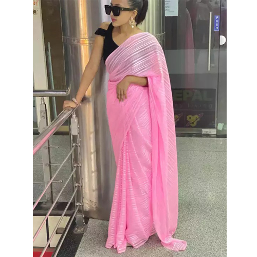 Pink Zari Lining Saree With Unstitched Blouse For Women