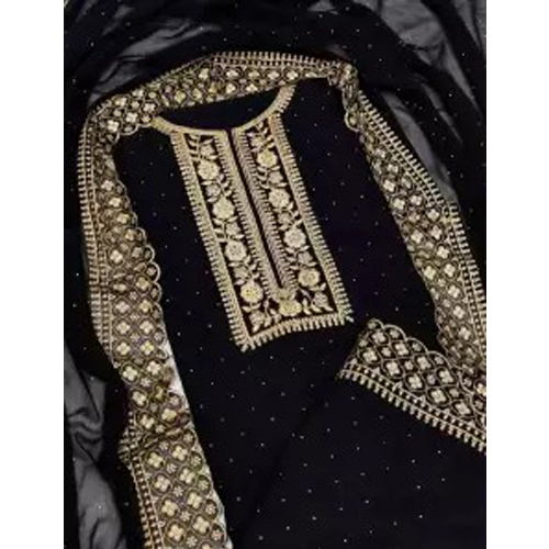 Black Embroidered Work Kurta Salwar And Shawl Set For Womens