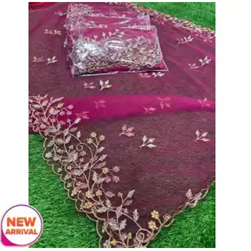 Pink Multipurpose Embroidered Net Shawl For Women