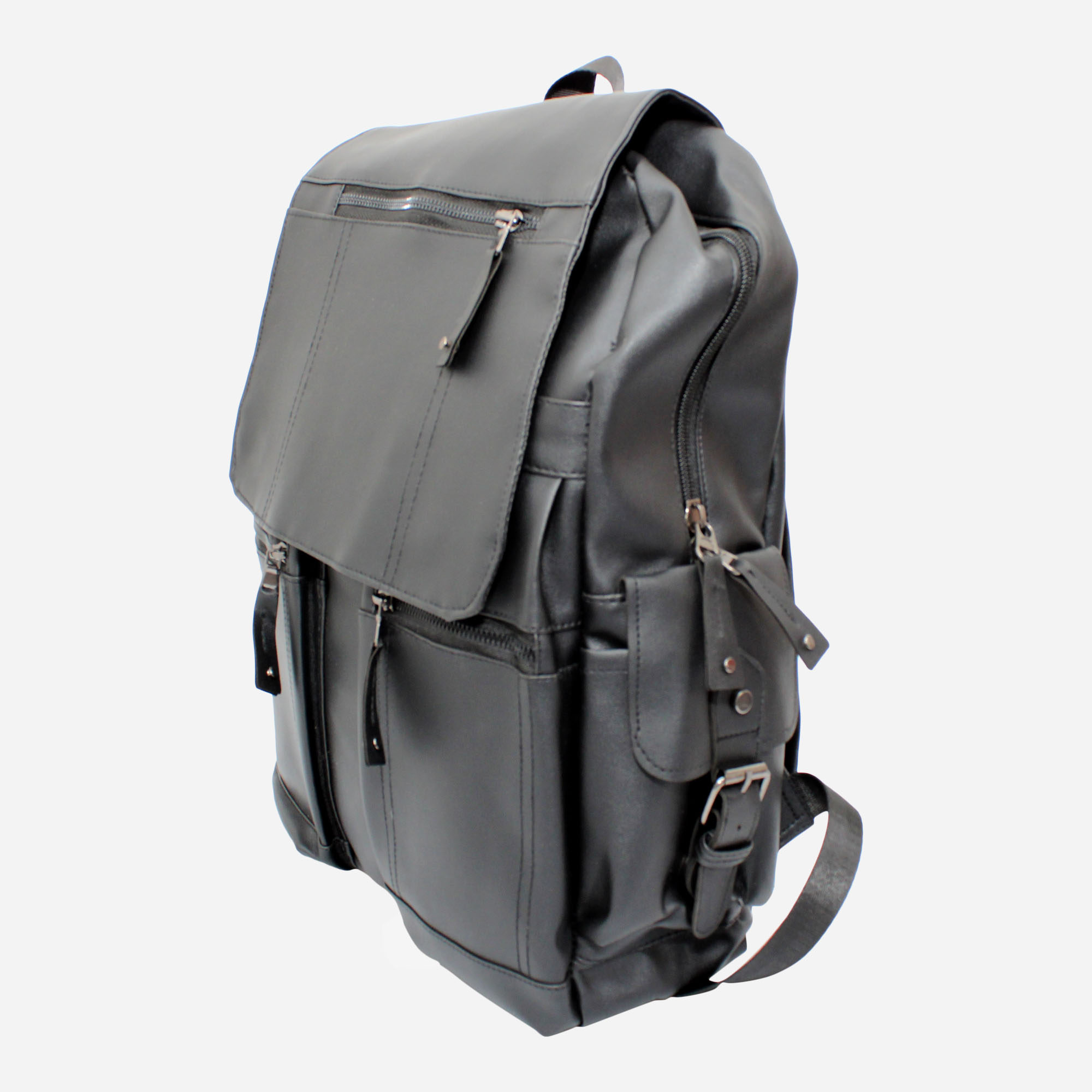 Black Leather School College Laptop Backpack Bookbag for Men Women