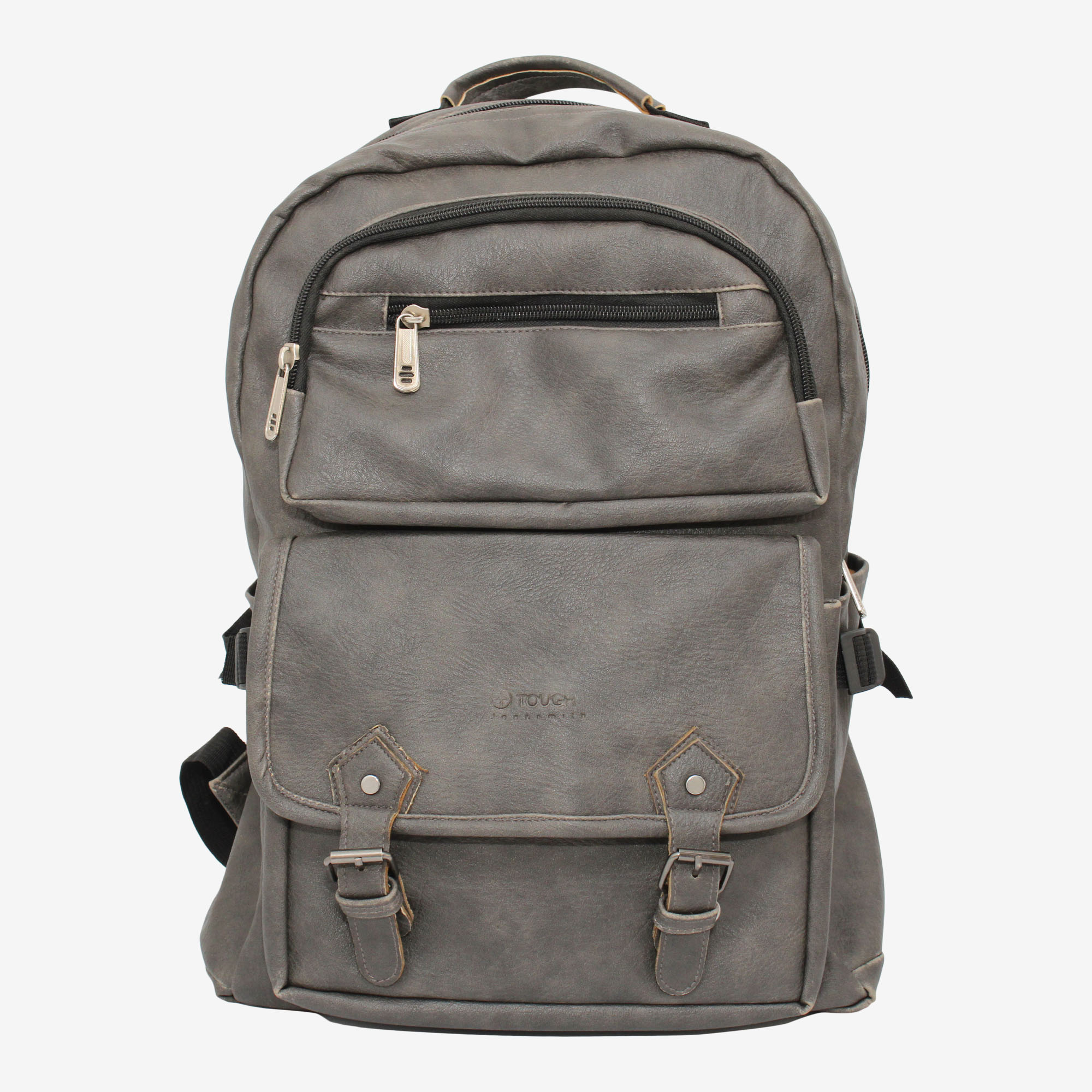 Grey Leather School College Laptop Backpack Bookbag for Men Women