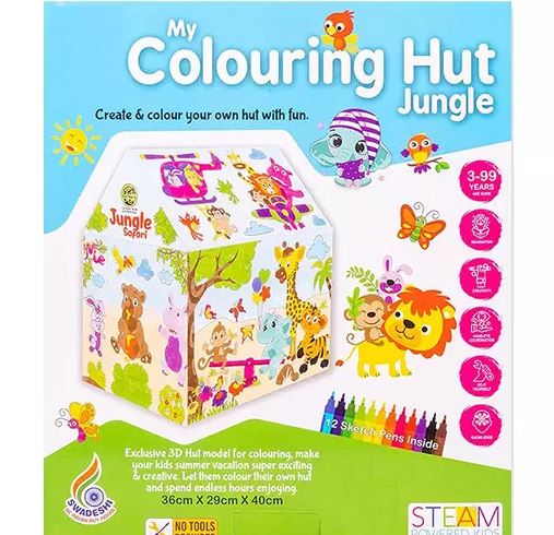 Kids My Colouring Hut Jungle Theme Foldable Light Weight Water Proof Kids Play Tent House Indoor & Outdoor Activity Game