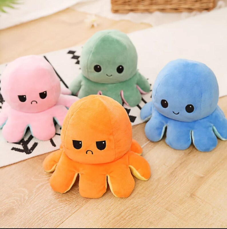 Octopus Plush Toy Emotional Release Doll Double Sided Flip for Kids and Adults Gifts